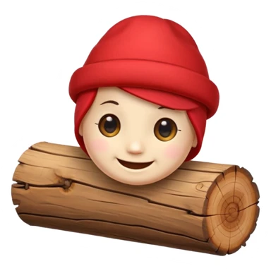 reate a small, clean and expressive emoji in the style of Discord emojis, featuring the Catalan ‘Cagatió’ (Tió de Nadal). The emoji should show a cute wooden log with a friendly smiling face, wearing the traditional red ‘barretina’ hat, with small simple legs sticker