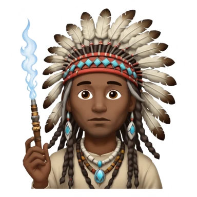 Black American man dark brown with dreads with a American Indian headdress with a peace pipe blowing smoke  sticker