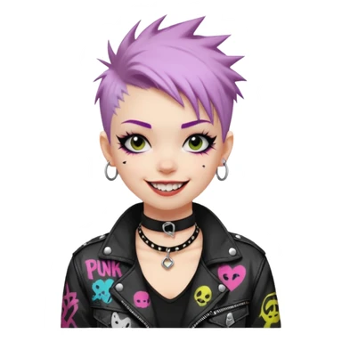 a punk girl with short dyed hair and wear a punk graffiti jacket with black choker grin playfully  sticker