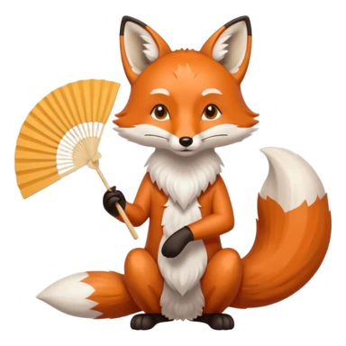 A fox holding a folding fan elegantly, tail curled with graceful calm. sticker