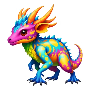 a vibrant colorful edgy vernid-fionbri-creature with splash patterns full body sticker