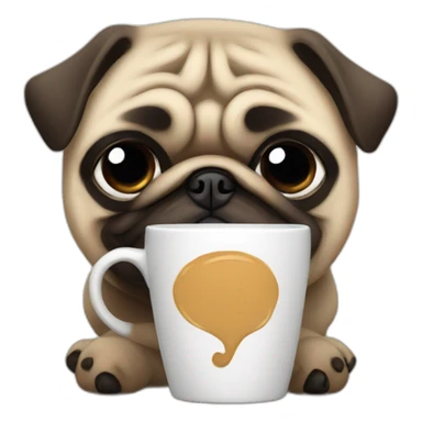 Pug in an important costume with a mug of coffee sticker