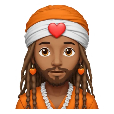 Brownskin man with long dreadlocks orange shirt add white ruffled turban with heart eyes sticker
