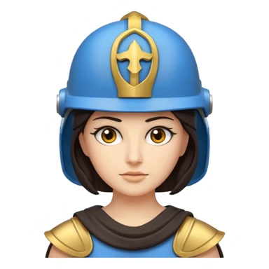 Athena the Greek goddess, dark haired, facing camera, in emoji style important deity in Greek mythology, daughter of Zeus, Strategic warfare Wisdom and intellect Craft, engineering, building, navigation Justice good governance Protection of cities embodys rational, disciplined intelligence  sticker