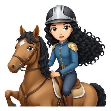 A fan girl with long curly black hair riding a horse  sticker