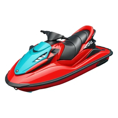 jet ski (red black and white all in the same amount. maybe a red a bit more dominant) on the sea. show the sea under the jet ski - blue with turquoise. no sky - white background instead. DO NOT REMOVE THE SEA AND THE WHITE WHEN FINALIZING!  NO ONE ON THE JET SKI  sticker