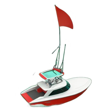 Red wakeboard boat on emerald green lake  sticker