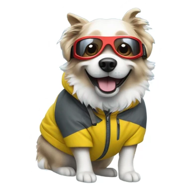 A dog skiing with a mountain sticker