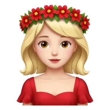 girl with flower crown in red dress and colored flowers sticker