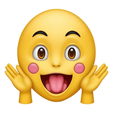 emoji face with a tongue out and hands on the sides, playful expression sticker
