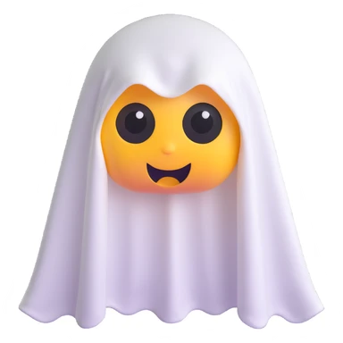 yellow emoji with white ghost sheet over it, large scared eyes sticker