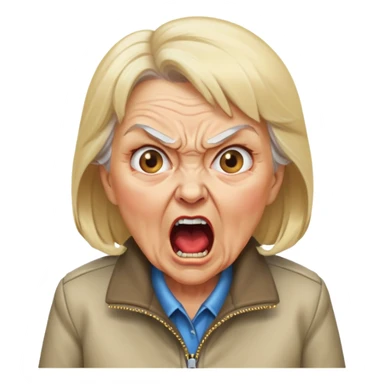 angry old lady with blonde hair and a jacket, yelling expression sticker