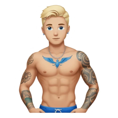 Handsome shirtless blonde hair and blue eyes white guy with body tattoos sexy pose sfw sticker