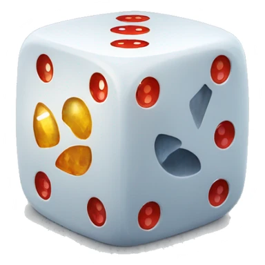 A d4 dice with a halo sticker