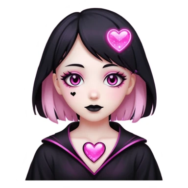 goth sakura black heart with glowing pink outline and magical sparkles sticker
