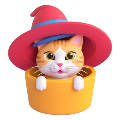cat peeking out from inside a hat sticker