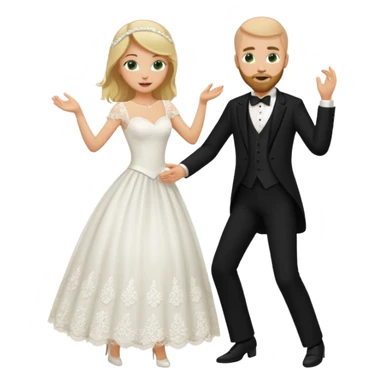 blonde haired green eyed bride and bald beared groom dancing sticker