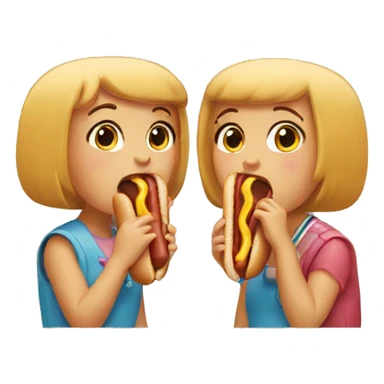 2 girls eating a hot dog sticker