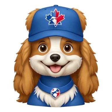 Dog king charles with MLB blue jays hat on sticker