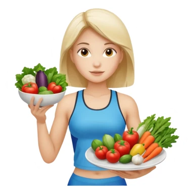 girl in sport clothes which give us the plate with vegetables sticker