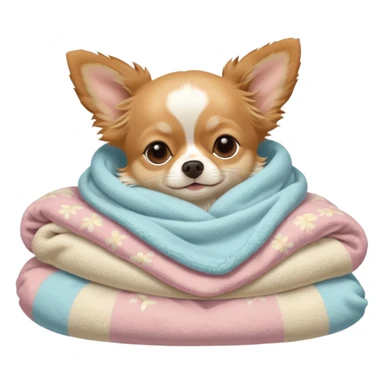 Long haired chihuahua, beige, no white on head, with white chest and white socks, sleeping cutely under blanket sticker