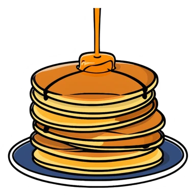 stack of pancakes with maple syrup sticker