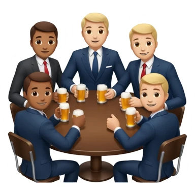 a business meeting of serious businessmen in suits at a round table, drinking beer. sticker