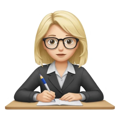 young blonde disheveled hair woman is writing an exam sticker