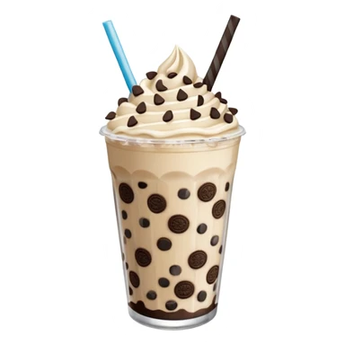 Vaso de vidrio con Frappé de galleta oreo y agregar un popote sticker