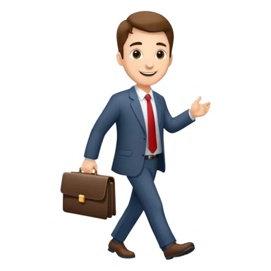 happy businessman proudly walking after signing important document sticker