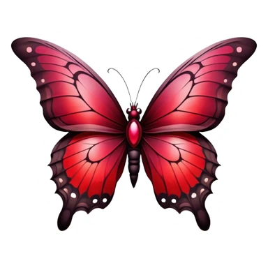 A breathtaking Gothic butterfly with wings adorned in a mesmerizing gradient of ruby, scarlet, burgundy, Venetian, and rustic red takes flight in the foreground. Behind it, dark and weathered crosses stand shrouded in crimson mist, creating a haunting yet beautiful contrast. sticker