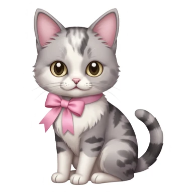 Sitting Dilute grey calico cat with pink ribbon sticker