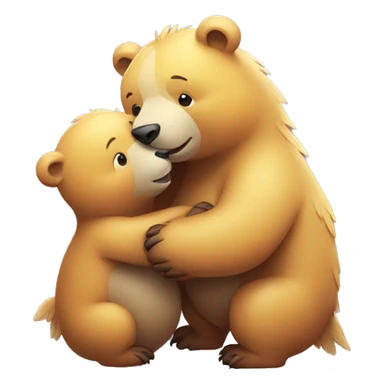 Create an image of a bear and a dodo affectionately embracing each other, symbolizing a heartwarming friendship between two unlikely animal companions sticker