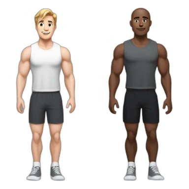 Full height Actively gesturing with hands Pale skinned Fit Man With the biceps and brown hair in dark gray Sleeveless Mike, black oversize sports shorts and white Sneakers sticker