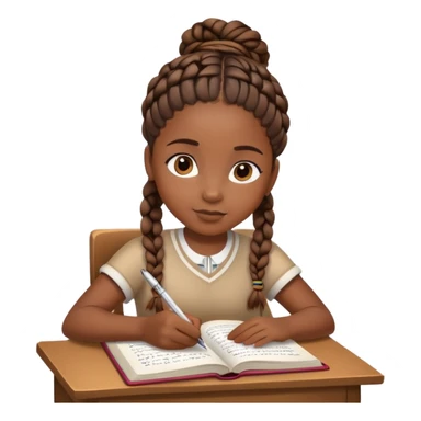 African girl student with brown skin and braided hair writing with book and pen sticker
