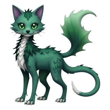 Kawaii spectral spooky dark bleak blackish swampy white-skeletal gloomy ghostly dark greyish dark-deep-greenish foggy eldritch beautiful realistic edgy fantasy ghoul-like stitched feline-vernid-sergal-fursona animal creature with a tufted tail full body with intricate markings  sticker