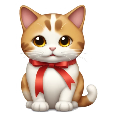 Chubby Calico cat wearing a red ribbon around its neck  sticker