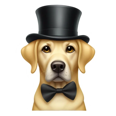 Yellow lab wearing a top hat and a monocle sticker