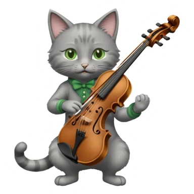 grey cat play violin, long full body sticker