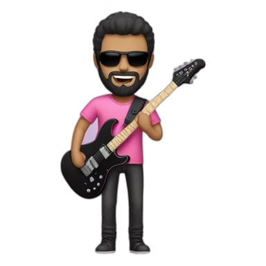 white man with black beard and black t shirt and pink electric guitar sticker