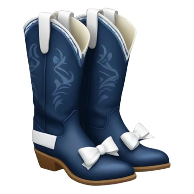 Pair of tall navy blue cowboy boots with white bows sticker