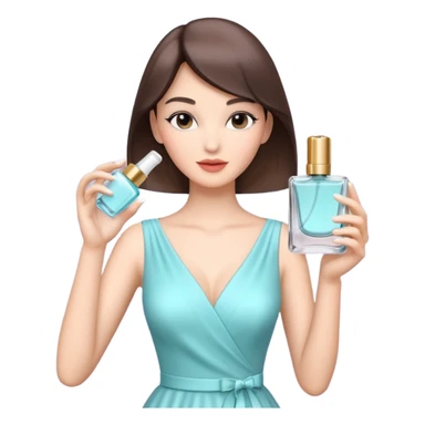 stylish woman spraying perfume, holding a perfume bottle, soft mist spray in the air, elegant pose, 3D cartoon, mobile game icon style, clean background, no text, no watermark

 sticker