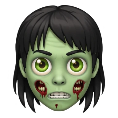make a zoombie iphone emoji with medium black hair with bangs, piercing in both eyebrow and septum sticker