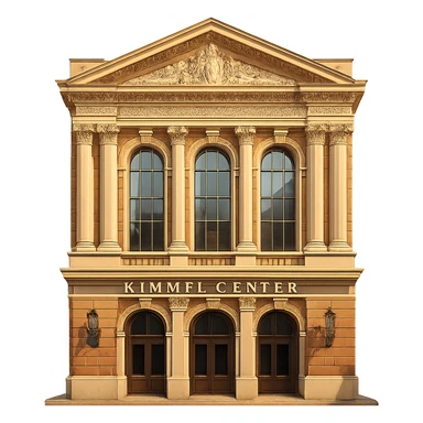 cinematic, realistic emoji of the Kimmel Center Theater in Philadelphia, straight-on perspective, featuring majestic, ornate architecture, lifelike detail, bright regal lighting as on a sunny day, accurate building colors sticker