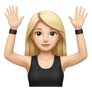 I want a white female dj animated gif emoji with long straight centre parting blonde hair putting hands up in the air. Wearing a black tight top with no sleeve sticker