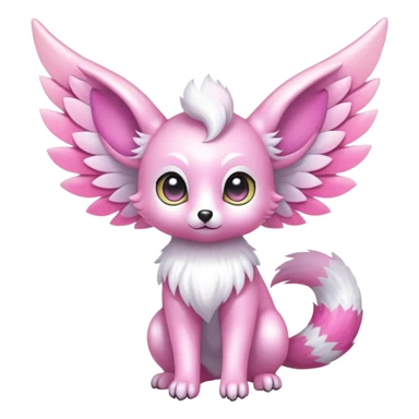 Shiny epic glittery iridescent divine white gold pink animal-fakemon-creature with head-ear-wings, cute, adorable, big eyes, fluffy tail sticker
