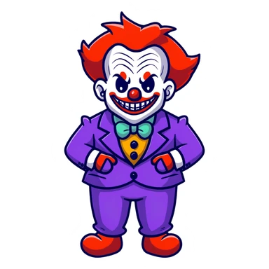 demonic clown wearing a leisure suit with accessories sticker