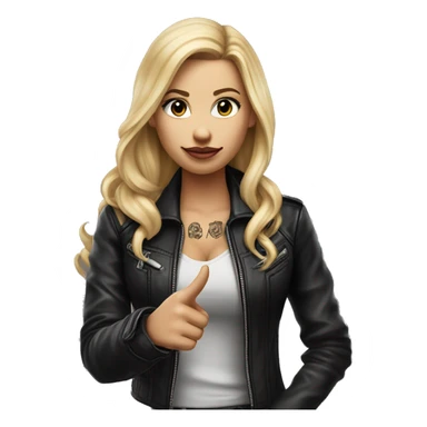 Blonde women with LONG HAIR, in Leather Jacket, Body Covered with Tattoos, POINTING YOU FORWARD with her HAND with INDEX FINGER, Hyper Realistic sticker