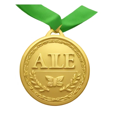 Gold medal with word "Ale" engraved on it sticker