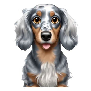 long haired dapple blue merle dachshund with one blue eye and one brown eye sticker